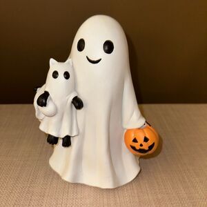 Viral Tik Tok Goblin & Ghoul Ghost with Black Cat and Pumpkin Statue NEW 7.5”